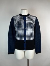 ST. JOHN Wool blend blue black enamel button Knit Jacket P