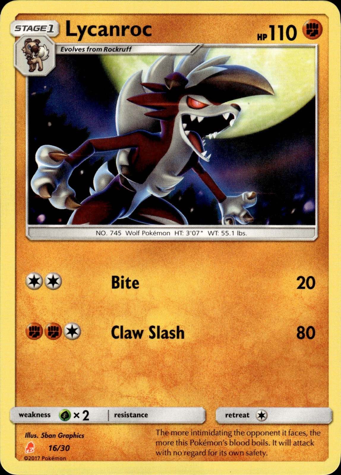 Pokemon TCG Card Lycanroc (#16 Non-Holo) SM Trainer Kit: Lycanroc & Alolan Raich