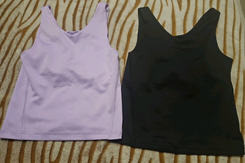 Girls Athletic Works Tank Tops Set Of 2 Purple And Black Built In Bra Size M 7/8