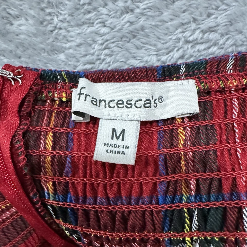 Francesca's Dress Women's M Scottish Plaid Red Mini Sleeveless Dress Holiday - Image 2 of 4