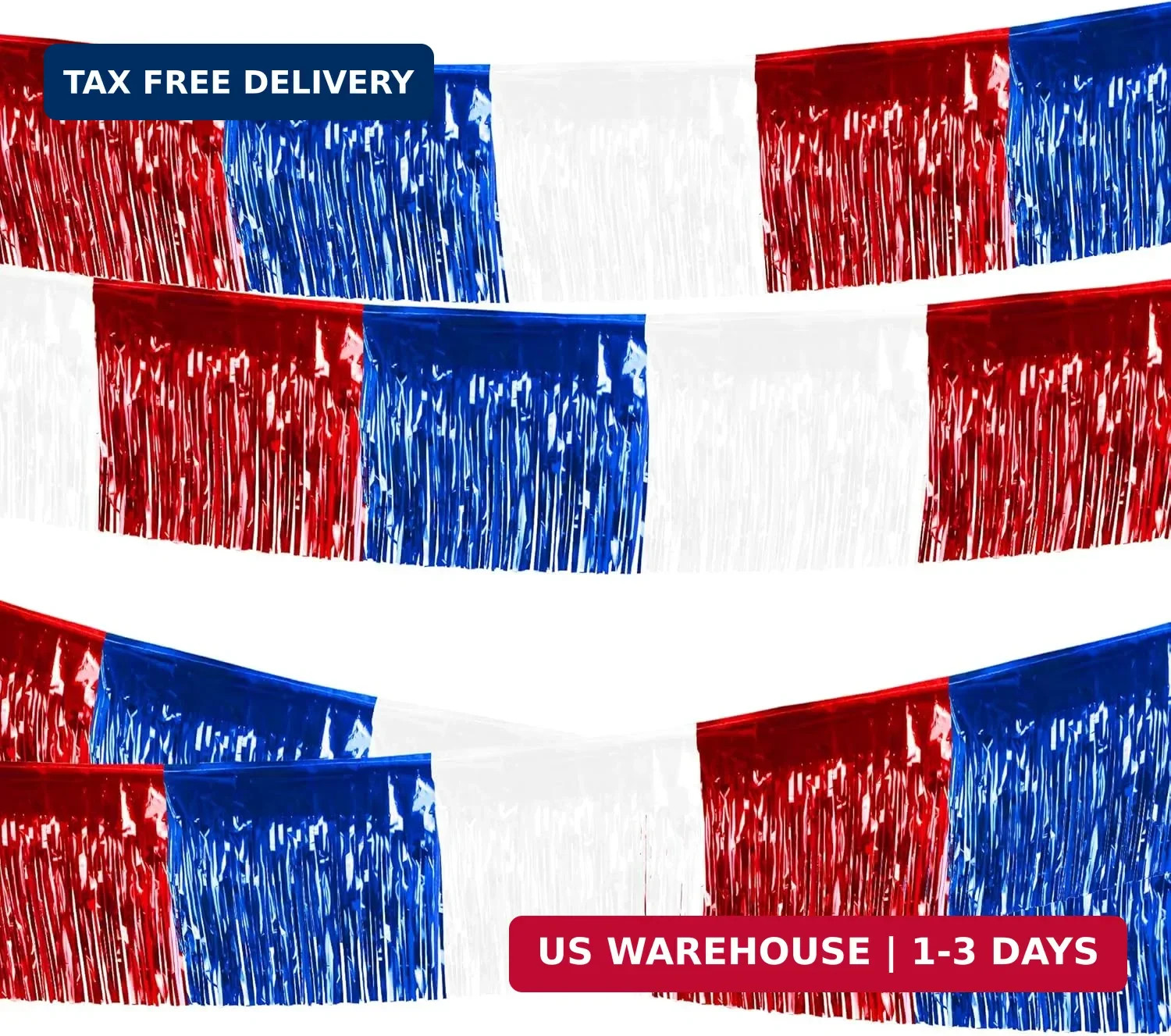 4 Packs 10 Feet Long Foil Fringe 4th of July Garland Memorial Day USA Red White