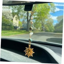 Sun Hanging Car Charm,and Gold Rear View Mirror Accessories Cute Boho Green