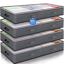 4 Pack Foldable Under-Bed Storage Boxes with Lid Fabric Underbed Containers 90L