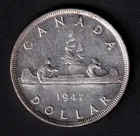 Canada 1947 $1 One Silver Dollar Coin King George VI .800 Silver AU Blunt