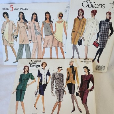 VINTAGE 1990's Vogue Patterns Sizes 18-24 UNCUT Blouses, Dresses, Pants Set of 3
