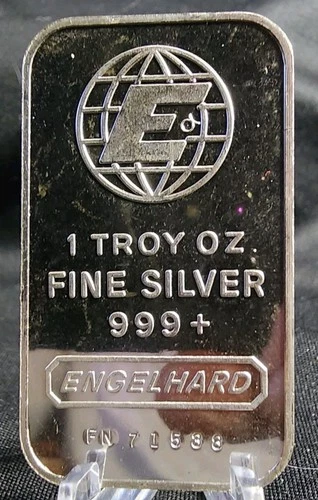 Vintage Engelhard Classic Globe E Rare 1 oz. Silver .999 Bar Ingot S# FN-71538