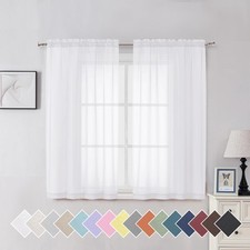 White Sheer Curtains 54 Inches Long 2 Panels Set for Living Room Light