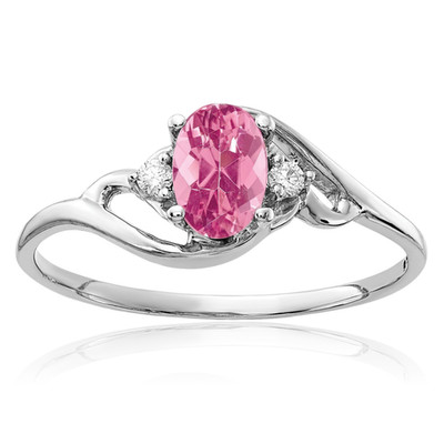 14K Solid White Gold 0.26 ct Pink Tourmaline Diamond Accent Three Stone