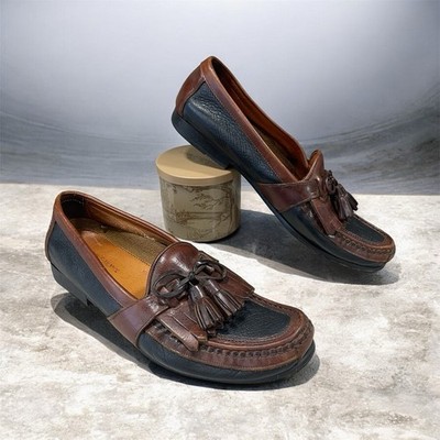 Johnston & Murphy Shoes Mens Size 11.5 Brown Black Leather Tassel Loafers Italy