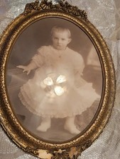 VICTORIAN 21 X 17" GESSO OVAL Frame & Baby Pic, Early 1900's. Damage Easy Fix