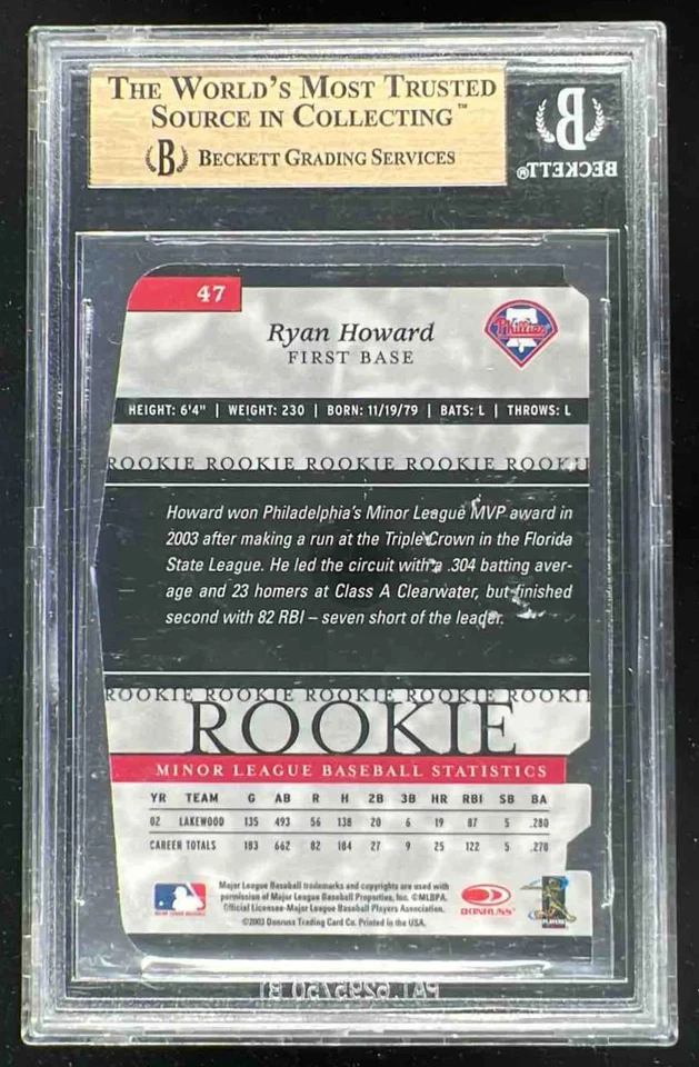 2003 Donruss Elite Extra Edition Status Gold #47 Ryan Howard RC /24 BGS 9.5 - Image 2 of 2