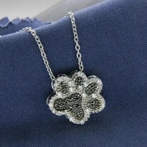 Authentic 2.00Ct Round Cut Real Moissanite Dog Paw Pendant 14k White Gold Plated Silver