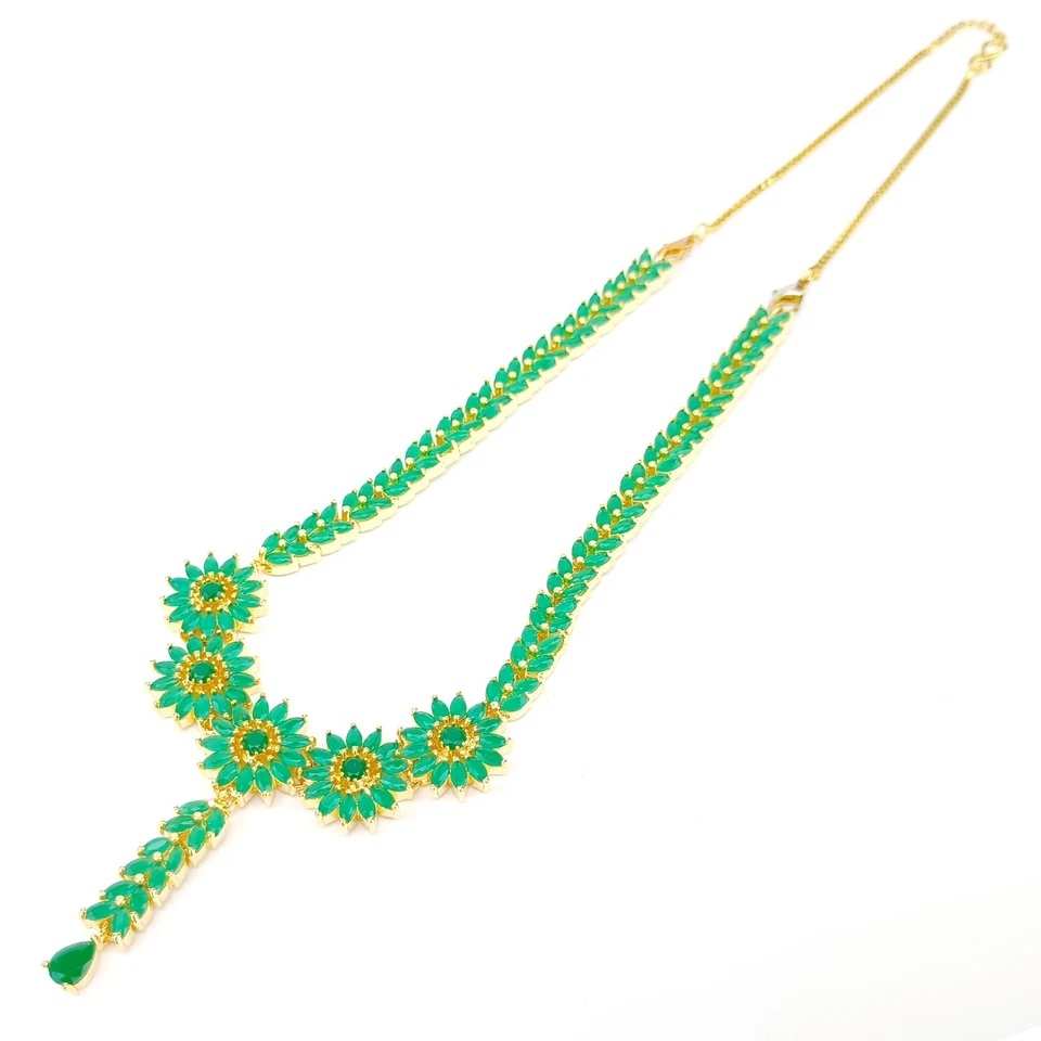 Gargantilla collar gargantilla esmeralda enchapado en oro de 22 quilates joyería nupcial india conjunto para mujer Foto 4 de 4