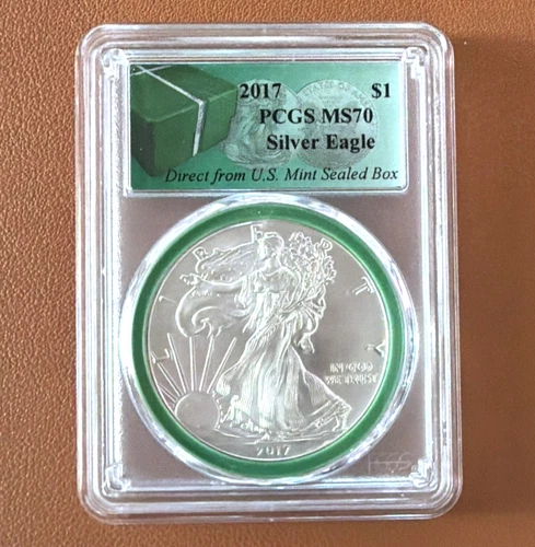 2017 PCGS MS70 $1 American Silver Eagle Green From Sealed US mint Box WG36