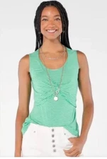 CABI Gathered Tank Top Green & White Sz XL #6355 EUC