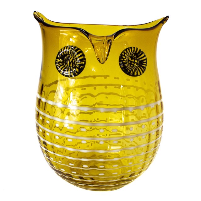 Large Beautiful Vintage Murano Amber Art Glass Owl Vase 10 5/8" Tall eBay