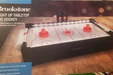 Bookstone Light Up Tabletop Air Hockey Orig Open Box Never Used 20”x12.4”x3.9”