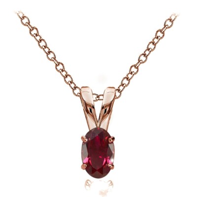 Solitär-Halskette Roségold geblitzt Sterlingsilber kreiert Rubin 6 x 4 mm oval