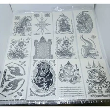 12Pcs Yantra Sak Yant style Water slide Decal Tattoo Talisman Thai Amulet