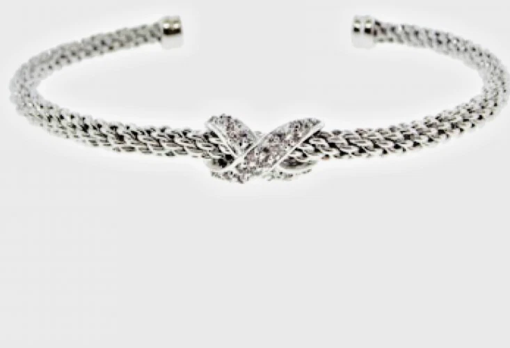 Zirconia Cubica Oro Bianco X Cavo Braccialetto Argento Polsino Per Tutti Qualità - Immagine 2 di 4