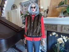 St John Brown Faux Mink Fur Front Zipper Vest Size S