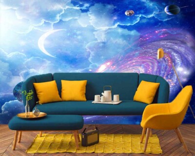 Purple Moon Nebula 3D Full Wall Mural Photo Wallpaper Printing Home Kids Decor
