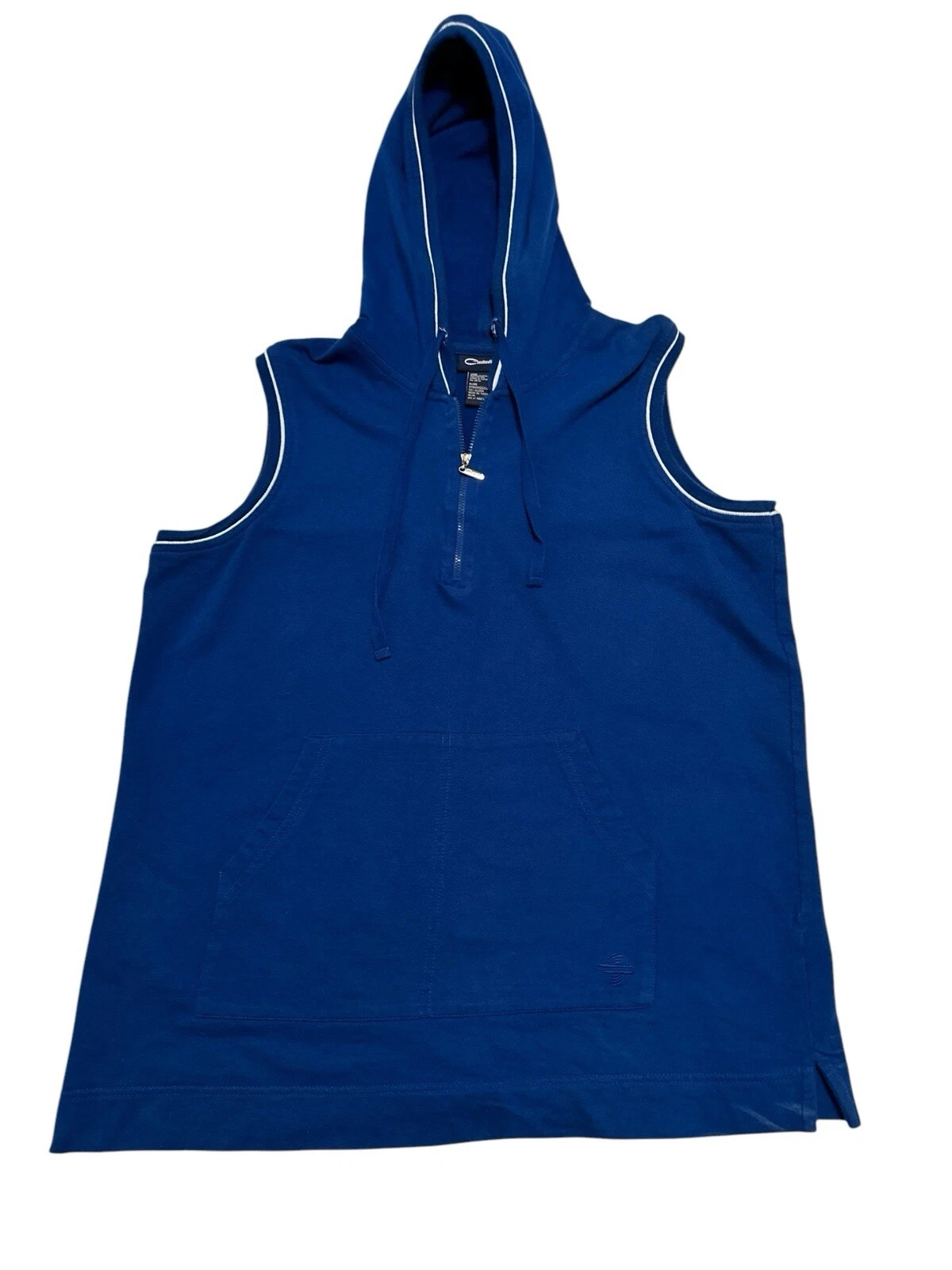 Catalina Sleeveless Retro Hoodie Womens XL 16 / 18 Blue 1/4 Zip Kangaroo Pocket
