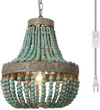 US Plug Wood Beads Chandelier Pendant Light L...