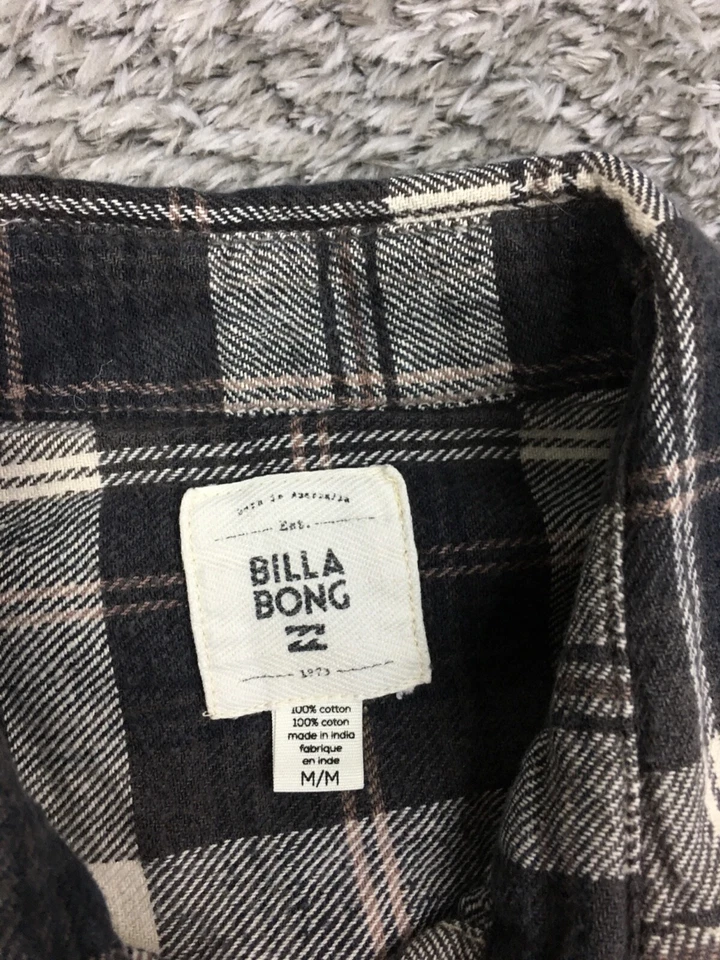 Billa Bong Flannel Button Up Womens Size Medium Gray Brown Plaid Long Sleeve - Image 4 of 4