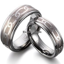 6mm / 8mm Laser Link Celtic Knot Tungsten Carbide Ring Ridged Edges Wedding Band