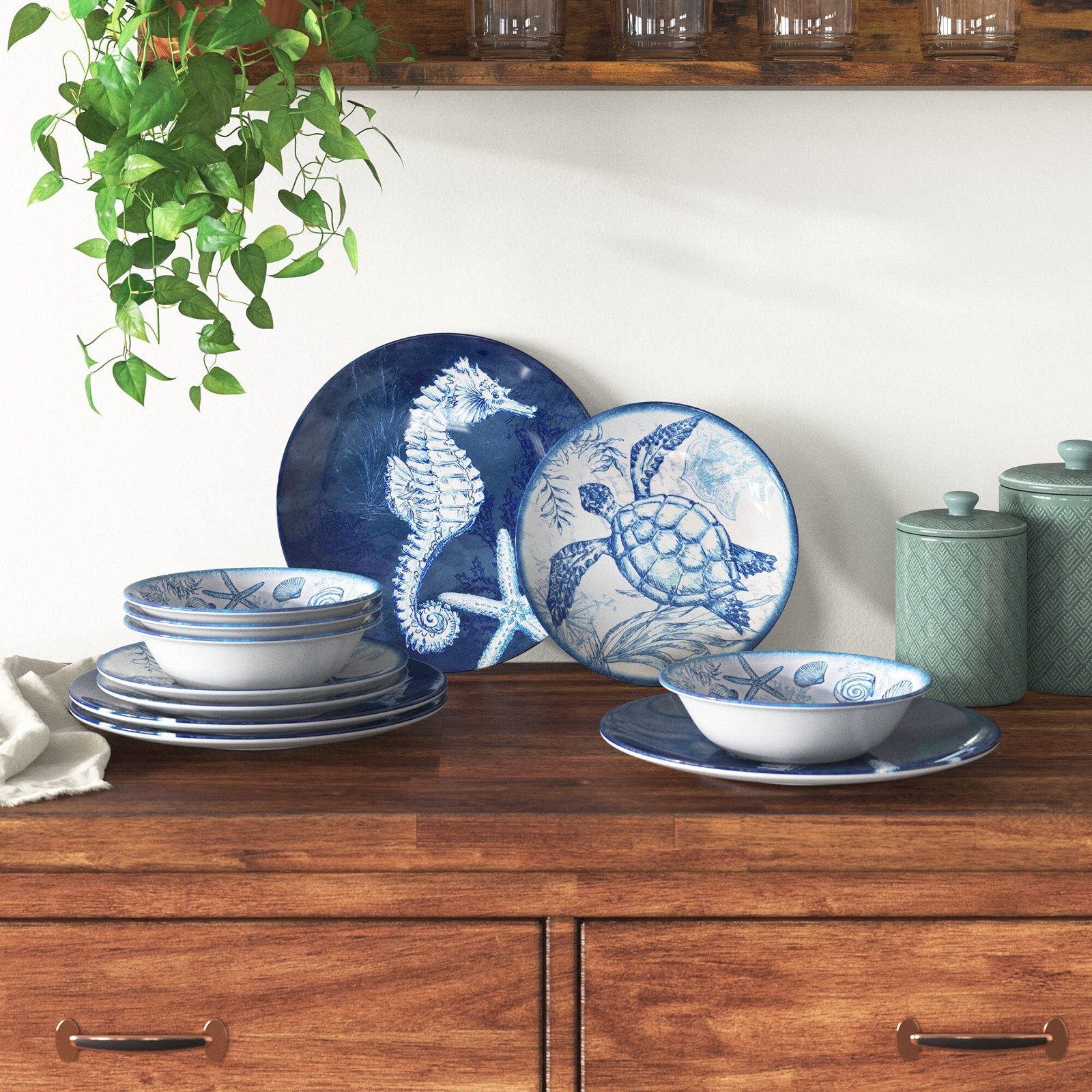 Certified International Oceanic 12 piece elamine Dinnerware Set Service for 4