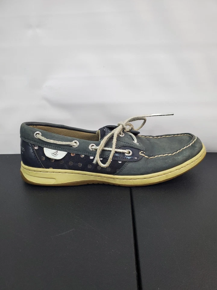 Zapatos sin cordones SPERRY 61428 Top Sider cuero azul lentejuelas punta almendra para mujer 9M Foto 2 de 4