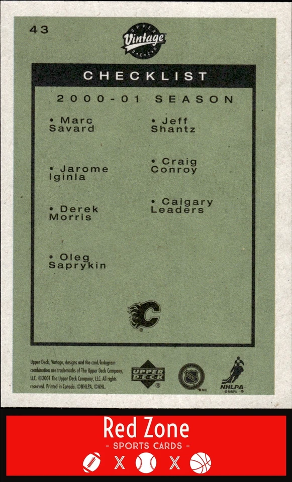 2001-02 Upper Deck Vintage - #43 Flames Checklist NM Set Break. - Image 2 of 2