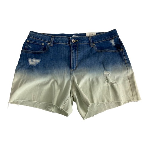 Time and Tru Womens Shorts Size 16 Blue White Denim Distressed Raw Hem
