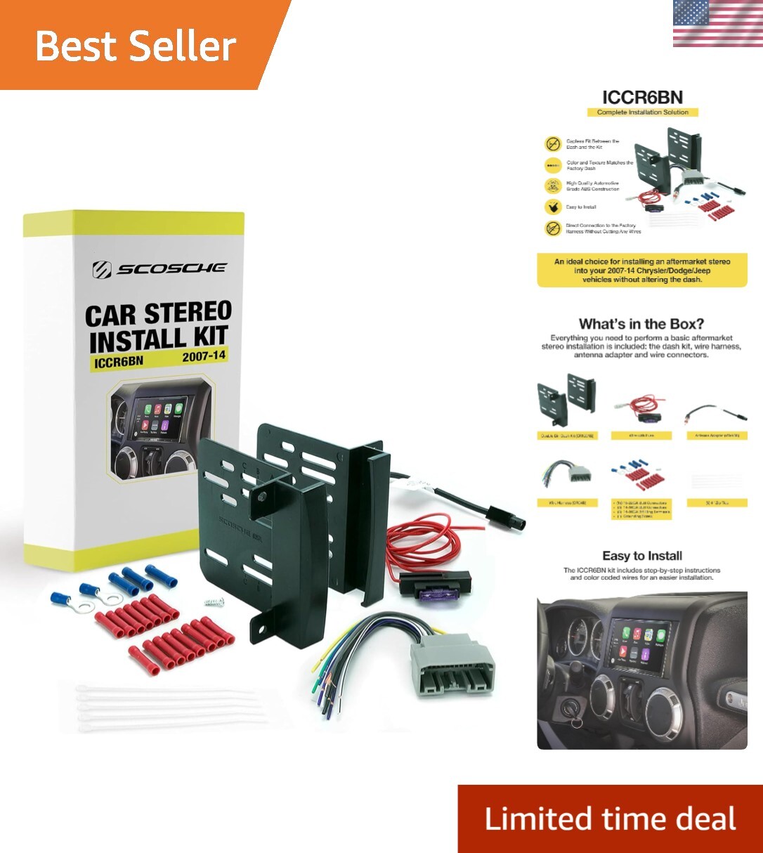 Seamless Double DIN Stereo Kit with Wiring Harness for 2007-20 RAM and VW Models