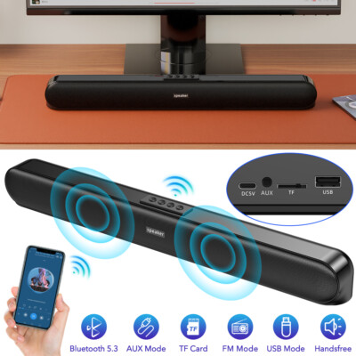 Bluetooth Computer Lautsprecher Soundbar HiFi Stereo USB AUX FM TF für PC Laptop