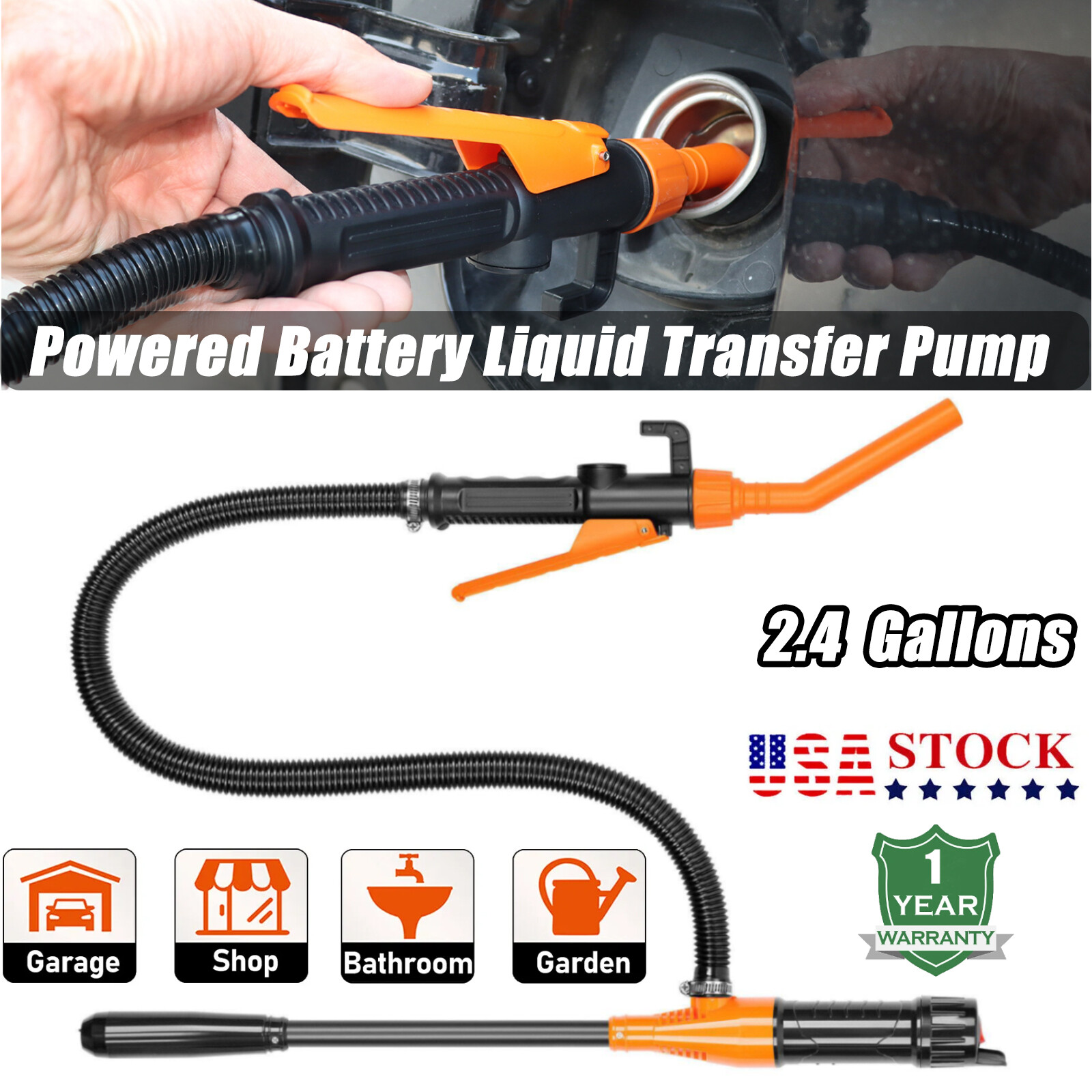 Battery Powered Electric Fuel Transfer Siphon Pump Gas Oil Water Liquid 2.4 GPM