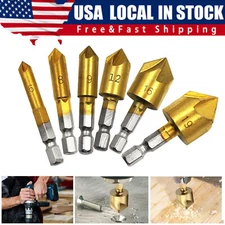 6Pc Chamfer Countersink Deburring Drill Bit Set Crosshole Cutting Metal Tool Kit