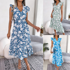 Women's Dress Casual Ear Edge Flower Closed Waist Long Skirt Holiday Dress