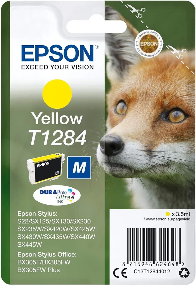 Epson T1284 cartouche d'encre Jaune authentique C13T12844012 (TVA incluse) - Photo 1/1