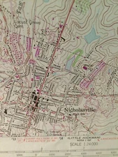 Authentic 1965 Nicholasville KY Topographic  7.5 Minute Series Quadrangle Map 