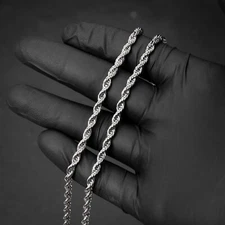 Solid White Gold Plated Heavy 316 Stainless Steel 4MM Twist Rope Chain Necklace