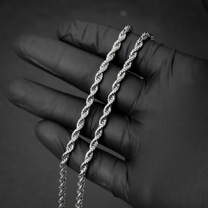 Authentic Solid White Gold Plated Heavy 316 Stainless Steel 4MM Twist Rope Chain Necklace