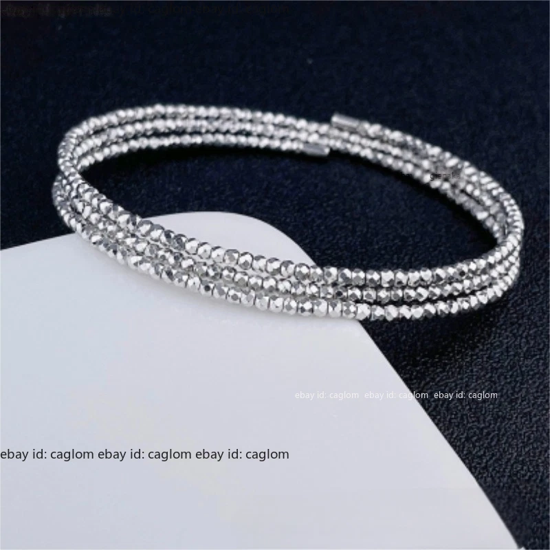 Pulseira feminina círculo contas brilhantes três camadas platina pura 950 identificação 54 mm - Imagem 2 de 4