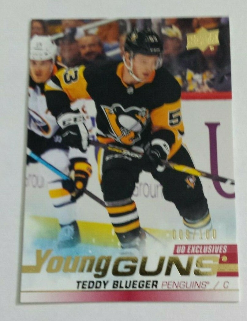 Teddy Blueger 2019/20 Upper Deck hockey #231 Young Guns Exclusives RC #d/100 Pit