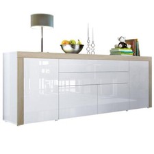 Sideboard Kommode Anrichte Highboard La Paz V2 in Weiß - Hochglanz & Naturtöne