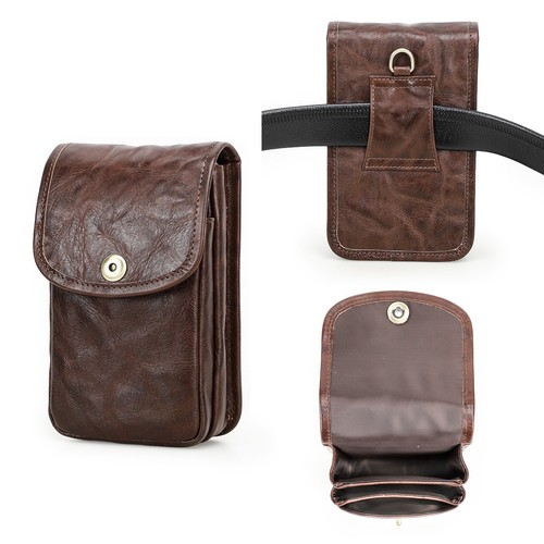 Men's Genuine Leather Waist Bag Fanny Pack Belt Bag Pouch Phone Wallet Outdoor - Picture 6 of 9