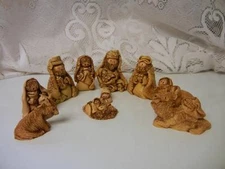 Art Christmas Nativity Display Carved Resin Figurines SHARRI SIGNED 10 Piece Set
