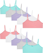 Girls Training Bras 10 Pack Soft Cotton Cami Everyday Bras Tag-Free Comfort an