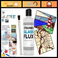 Liquid Zinc Flux for Stained Glass - 8 Oz Water-Soluble, Brush Included, Solderi